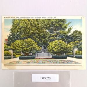 Campus Gate Pennsylvania State College PA 1940s Linen Postcard 1951